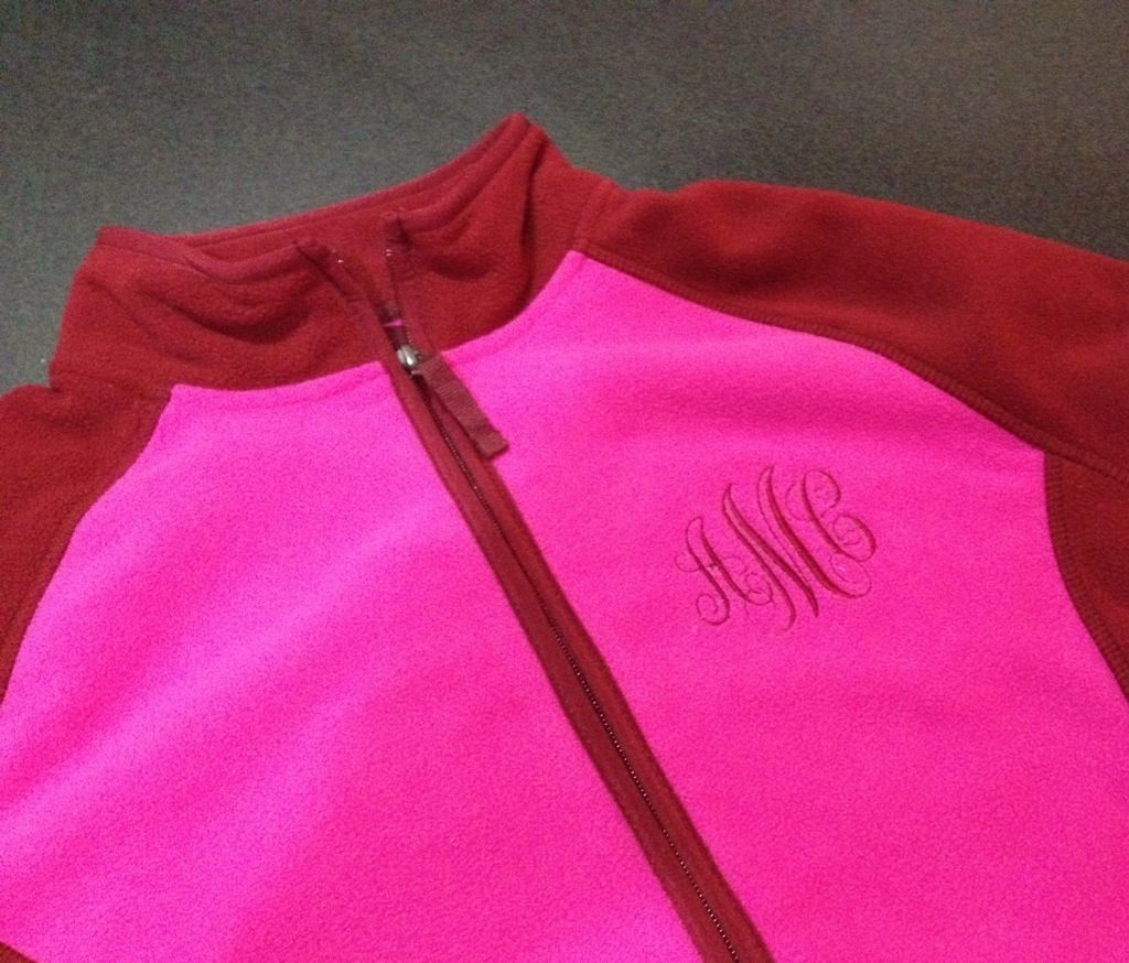 monogrammed fleece I embroidered on my embroidery machine