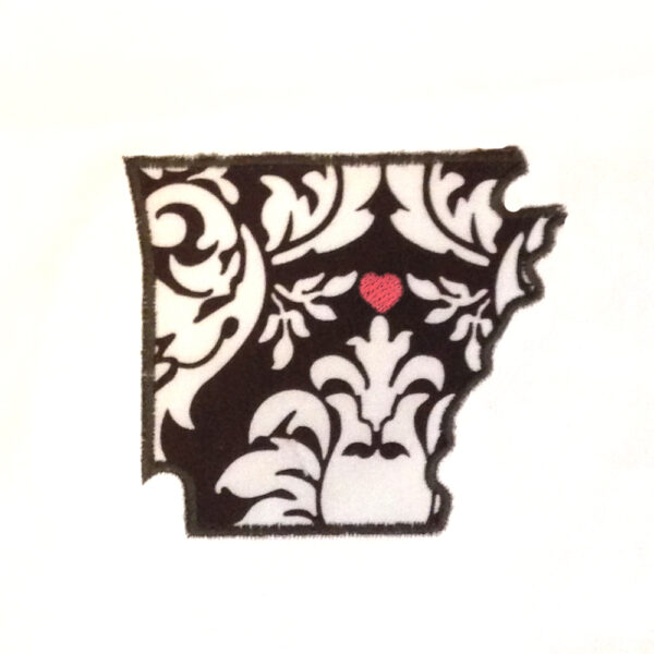 Arkansas appliqué and embroidery design in 7 styles and sizes.  Buy this state (Arkansas)  -  get any state free