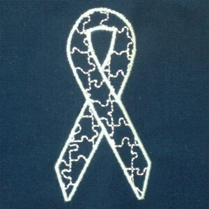 Autism awareness ribbon applique design with puzzle pieces inside in many versions and sizes including plain ribbon without puzzle pieces