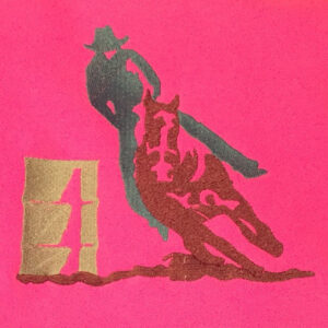 Cowboy on horse barrel racing machine embroidery design.