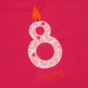 Birthday candle / number machine applique design- a perfect birthday t-shirt for a birthday boy or birthday girl.  Each number in 2 sizes.