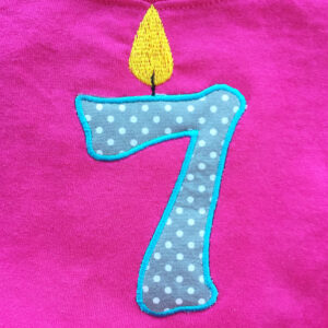 Birthday candle / number machine applique design- a perfect birthday t-shirt for a birthday boy or birthday girl.  Each number in 2 sizes.