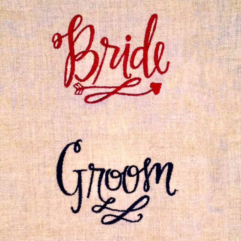 Bride and groom machine embroidery design stylish modern writing of