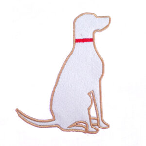Simple, seated dog applique design in 3 sizes. Dog silhouette could be a dalmatian, labrador, pointer, german shepherd or other dog breed