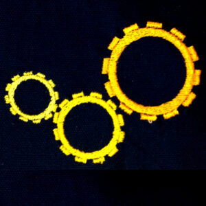 Engineering symbol – 3 gears machine embroidery design in 4 sizes – for a mechanic, engineer or anyone who loves to know how things work