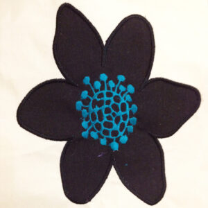 Funky, mod flower Appliqué  Designs  – 2 different styles in 3 different sizes. These groovy, 60s style flowers are bold and lovely.