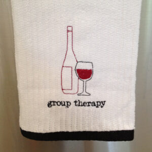 Group therapy wine bottle and glass of wine embroidery design.  With or without the writing.