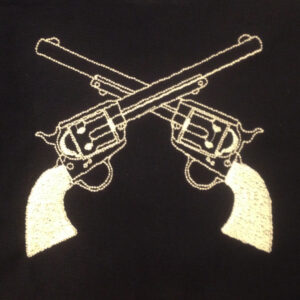 Western crossed guns (revolvers) machine embroidery design in four sizes.