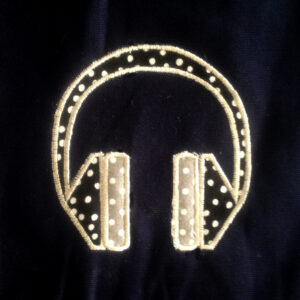Funky headphone satin stitch and triple stitch applique and embroidery designs
