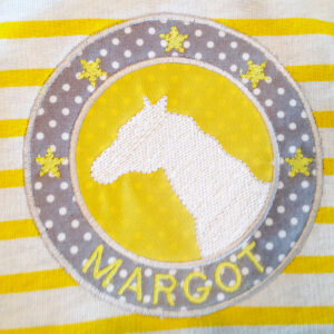 Horse head in Western style circle.  Two different versions – one designed to be personalized. Three sizes of each version.
