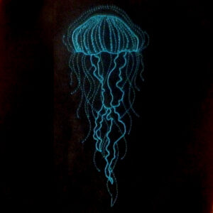 Funky jellyfish machine embroidery design can be stitched in multiple colors.  Cool and edgy jellyfish