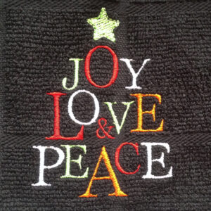 Joy, Love and Peace Christmas Machine Embroidery Design in Shape of Xmas Tree in Several Sizes
