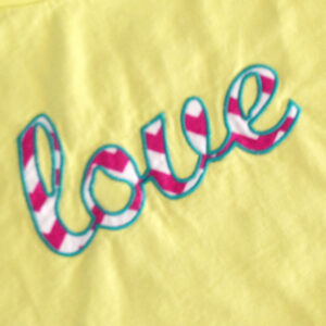 7 “Love” cursive appliqué and embroidery designs: 3 sizes of  “love” in a satin stitch and  triple-stitch applique and one small filled