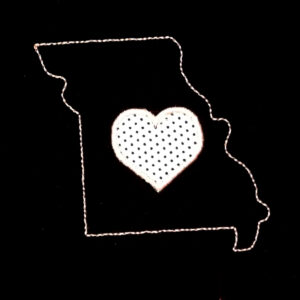 Missouri appliqué and embroidery design in 7 styles and sizes.  Buy this state (Missouri)  –  get any state free