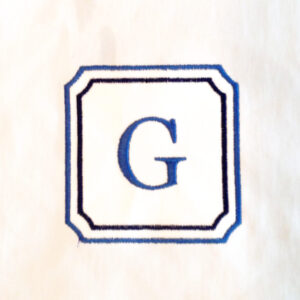 Elegant single initial monogram in square with beveled corners.  Can be stitched with or without applique fabric. 2 Sizes.