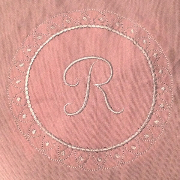 Single initial monogram embroidery design surrounded with decorative wreath.   Delicate monogram embroidery design in two sizes - Image 2