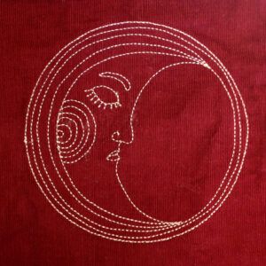 Quirky moon face machine embroidery design with applique option (with raw edge). A great design for all ages!