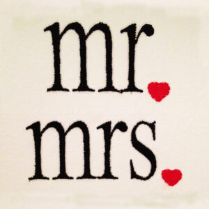 Modern Mr and Mrs machine embroidery designs for newlyweds.  Stitch them out on pillowcases as a perfect gift for the newlywed Mr. and Mrs.