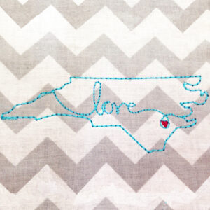 North Carolina Love Triple Stitch (designed for raw edge) Machine Applique Design in Four Sizes