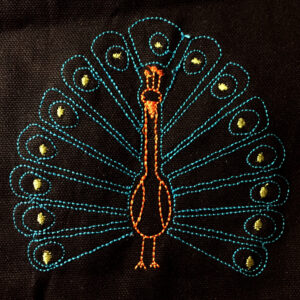 Funky retro peacock machine embroidery designs in several sizes