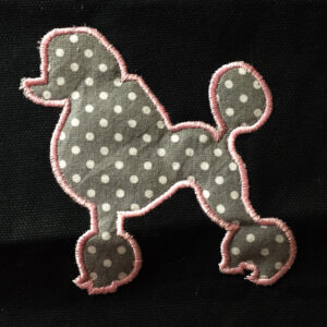 Standing dog – poodle – machine embroidery and appliqué designs in several sizes and styles.