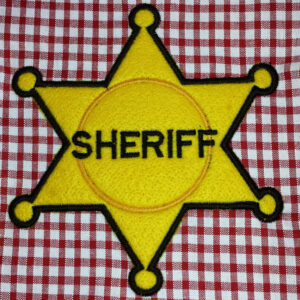 Sheriff applique design in 3 sizes.  This sheriff star is cute and versatile and perfect for your little deputy.