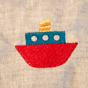 Tug boat machine applique design in three sizes plus 2 small, filled tug boat embroidery designs.  Fun and whimsical boat