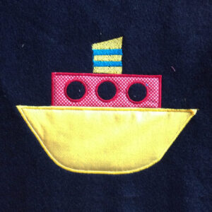 Tug boat machine applique design in three sizes plus 2 small, filled tug boat embroidery designs.  Fun and whimsical boat