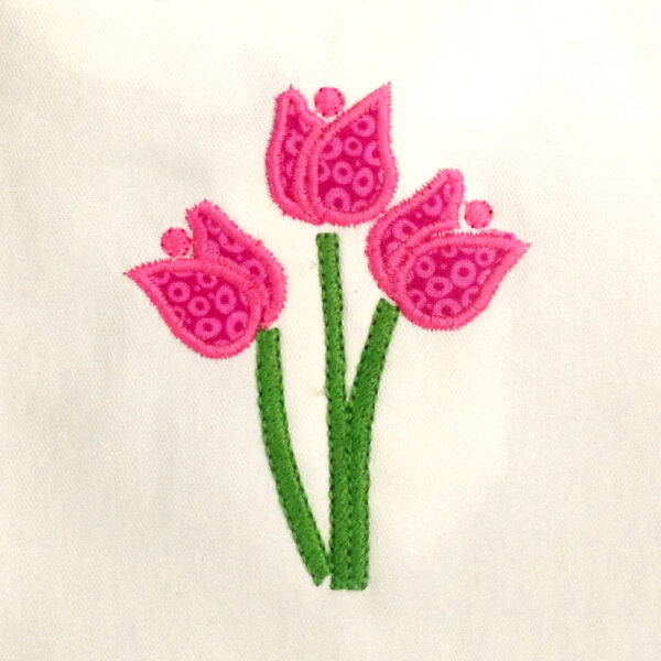 Modern tulip applique and filled embroidery designs 7different sizes