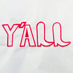 Rustic Y’all machine embroidery and applique design with cowboy boots.  Add a “hello” to the top for a cute Western greeting.