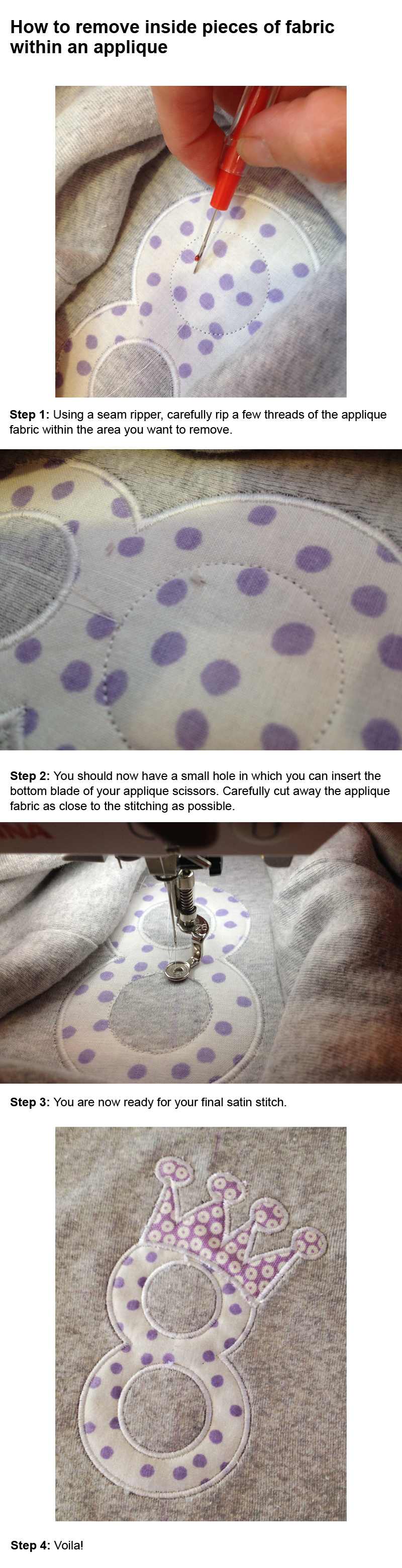 how to remove applique fabric in an enclose shape