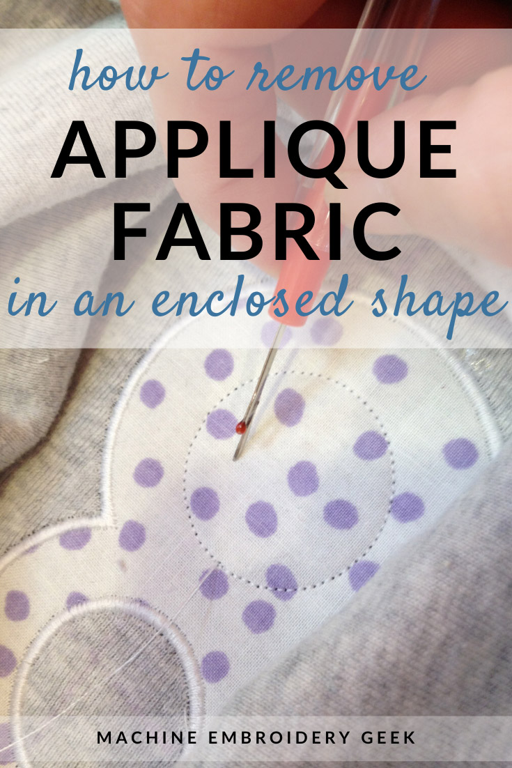Removing appliqué fabric using appliqué scissors in an enclosed shape