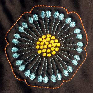 “Funky flower” embroidery design (as seen on swimsuit in Creative Machine Embroidery Magazine)