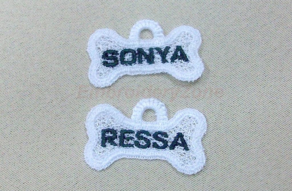 free standing lace personalized dog tag