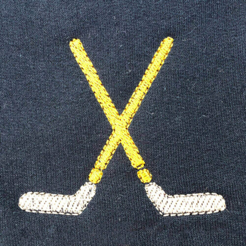 Crossed hockey sticks embroidery design