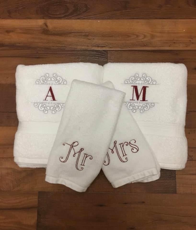 monogrammed towel set makes a great engagement and wedding gift
