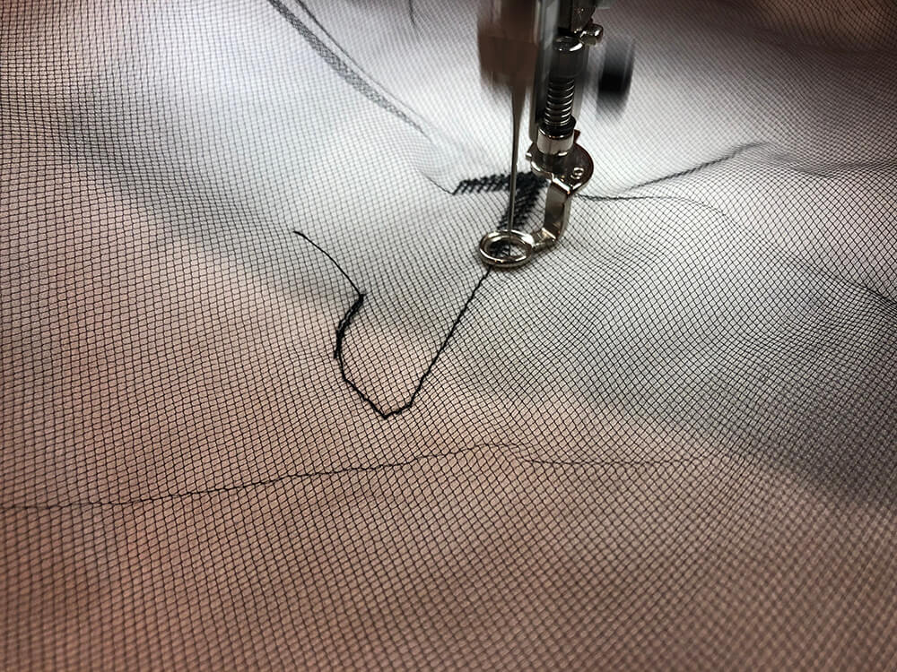 stitching monogram on tulle