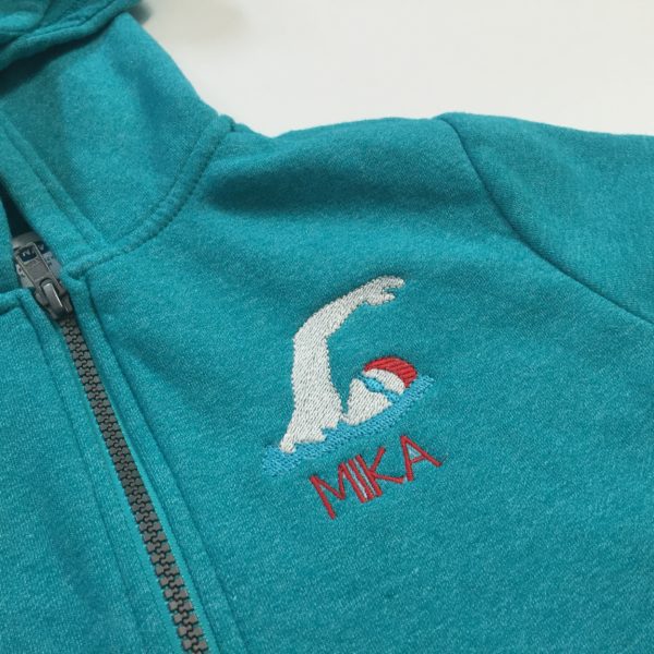 swimmer hoodie with swimmer machine embroidery design