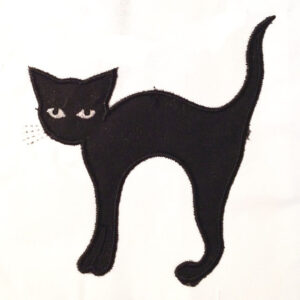 Creepy black cat filled embroidery design and appliqué. 