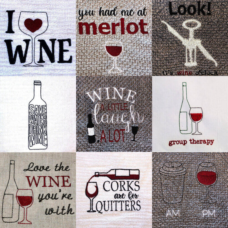 Wine Lovers Machine Embroidery Design Set Machine Embroidery Geek
