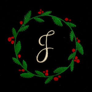 Lovely Christmas wreath with single initial machine embroidery design