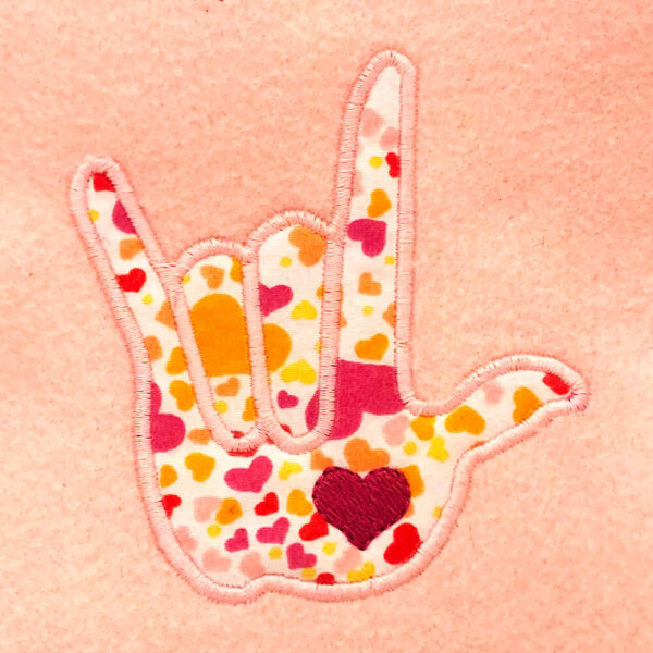 I love you in sign language appliqu design  machine embroidery geek