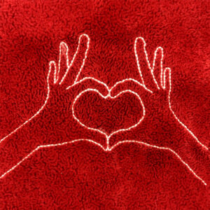 Hands making heart symbol sketch redwork machine embroidery design