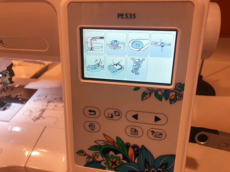 Tutorials built-in to the Brother PE535 embroidery machine