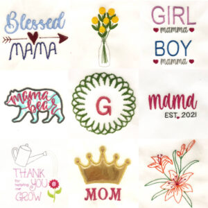 Moms and flowers machine embroidery and appliqué design set