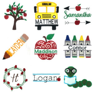 Back-to-school embroidery and appliqué design set