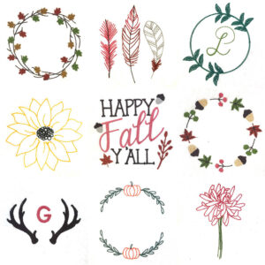 Fall embroidery design set