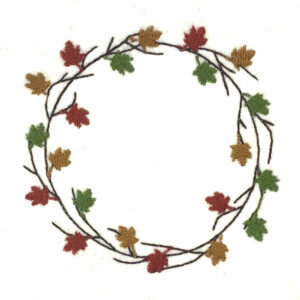 Twig and leaf wreath embroidery design