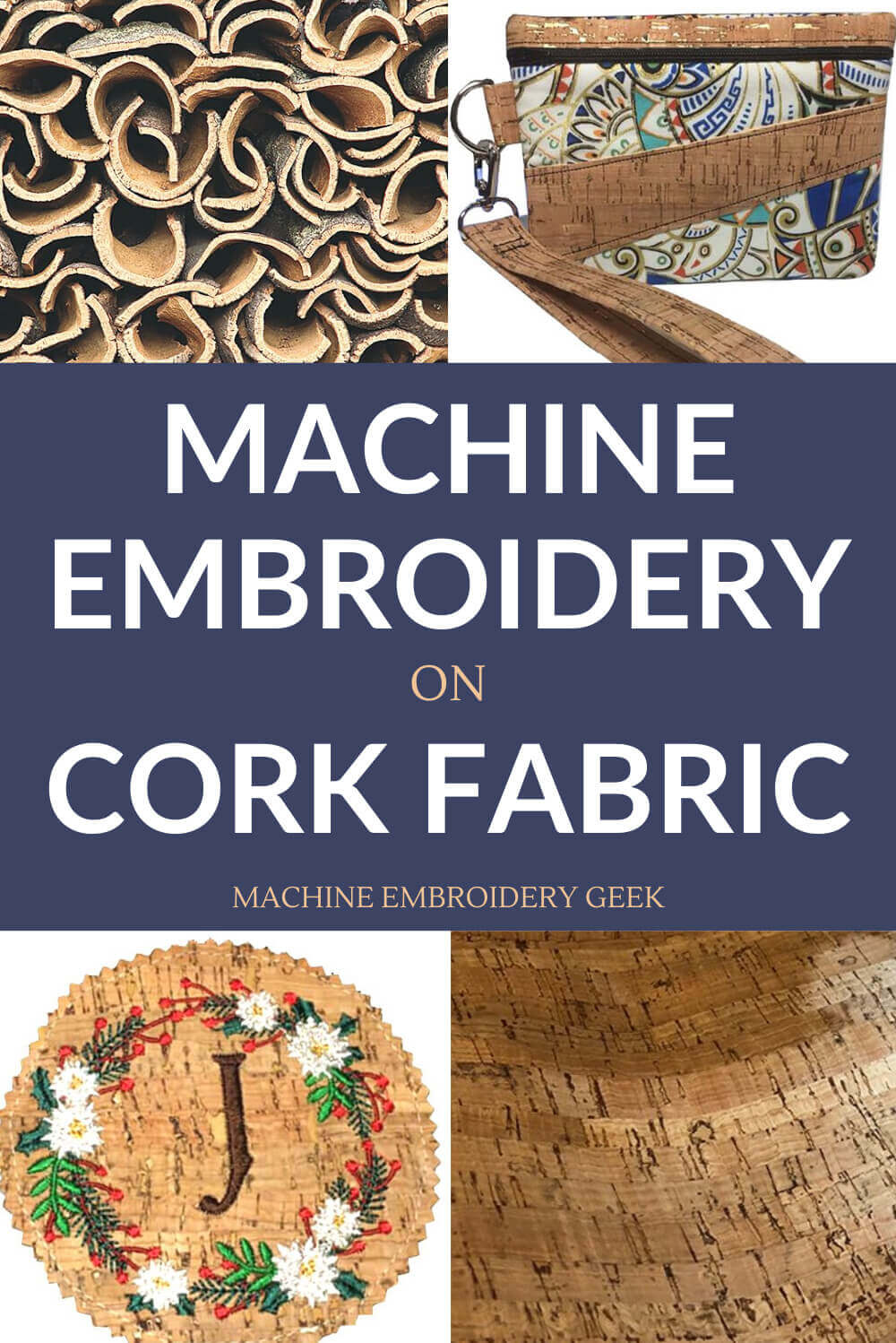 machine embroidery on cork fabric