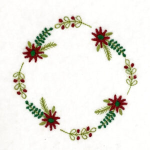 Holly and pine wreath embroidery design
